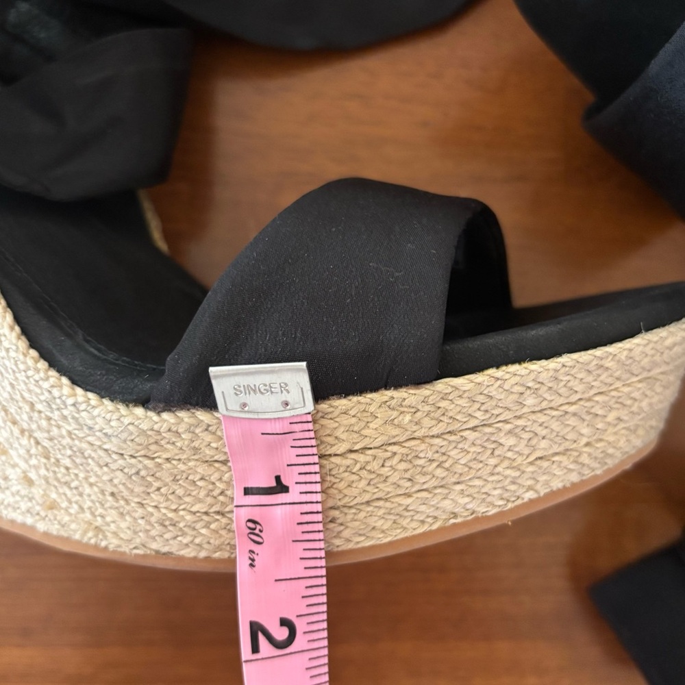 Ugg Women’s Jules Platform Wedge Ribbon Tie Espadrille Sandals Black/Beige sz 9 - Picture 16 of 16